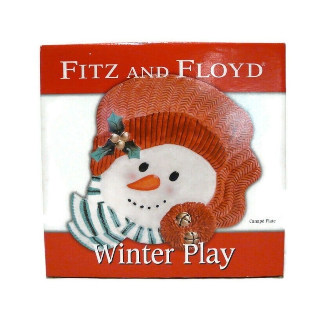 Fitz and Floyd Winter‎ Play Canape Plate Serving Tray Snowman Christmas Holiday
